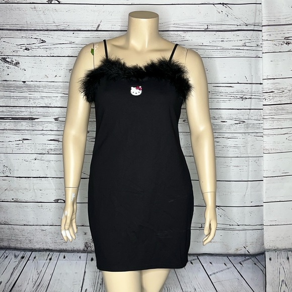hello kitty black dress Dolls Kill Hello Kitty Pinafore Overall Mini Dress Black Zip Up Fit N Flare  Kawaii Punk